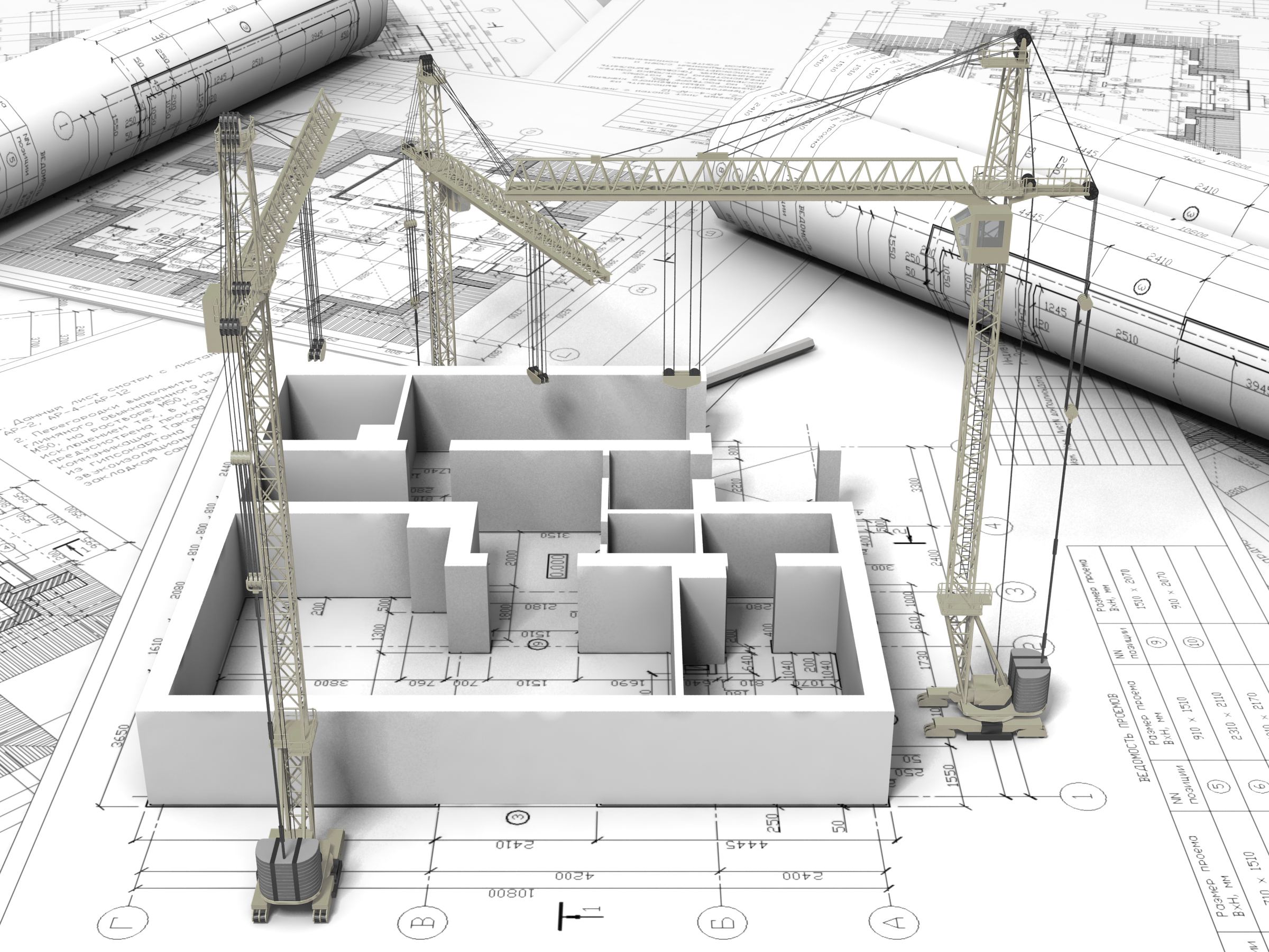 Cranes Constructing a Building - Land Surveying